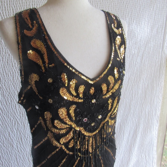 Fun Sequin Costume Dress Gold Black Fabric Custom Not cheap M L - Picture 14 of 15